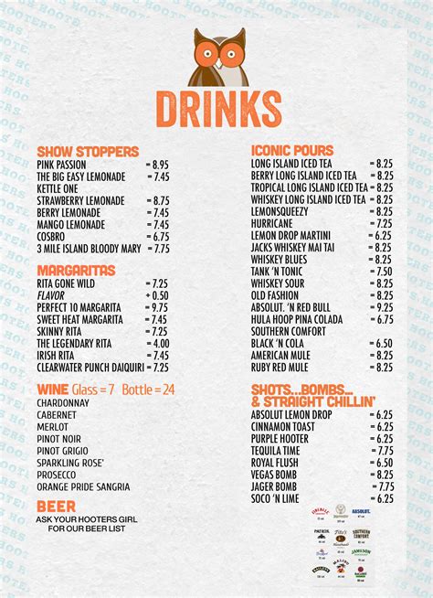 Steamed shrimp Looking for healthier menu options Make sure to check. . Hooters drink menu